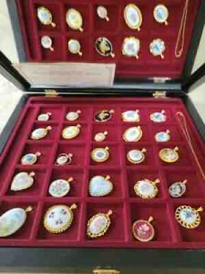 25 Danbury Mint Pendants of the World's Great Porcelain Houses W/Case, Bags &COA