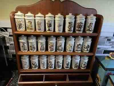 Hummel Danbury Mint 1987, Switzerland Complete Set 24 Spice Jars & Wood Rack EUC