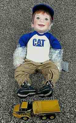 Cat Danbury Mint Caterpillar Construction Porcelain Doll 2005 NWT + Dump Truck