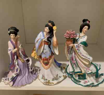 DANBURY MINT 3 Three Porcelain Princess Figurines Statues by Lena Liu- MINT!