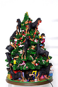 Extremely Rare! Danbury Mint Rottweiler Dog Christmas Tree Lighted Figurine New