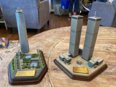 BOTH DANBURY MINT 9/11 MEMORIAL STATUES ONE WORLD TRADE CENTER & TWIN TOWERS