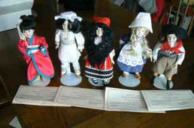 5 Danbury Mint Dolls of the World COA Argentina Israel Japan Holland Portugal