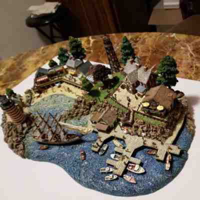 The Danbury Mint Fisherman's Cove 4 Piece Sculpture Complete Set by Colin Gough