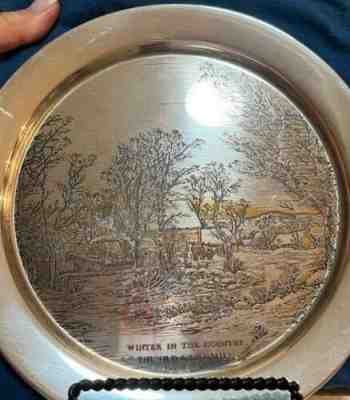 Currier and Ives Silver and Copper on Solid Sterling Silver Collectible Plates