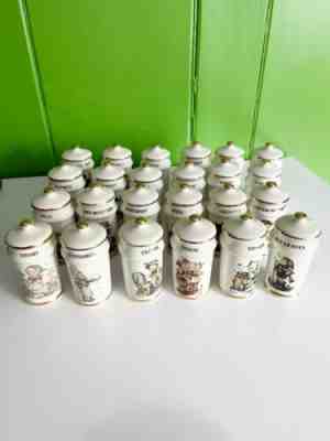 Danbury Mint MJ HUMMEL 24 piece Spice Jar Set Gold Trim 1987 Switzerland VINTAGE