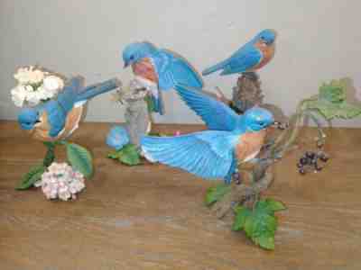 4 Vintage Danbury Mint Bluebird Figurine Sculpture By Bob Guge Season's Bounty.