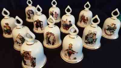 Norman Rockwell Bell Danbury Mint Porcelain Ltd Edition Sept 1979 set of 12