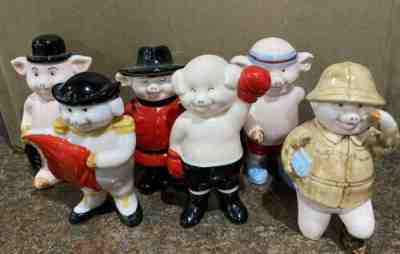 Vintage Danbury Mint  ??Piggies ? Lot of 6 Collectible Ceramic Pig Figures