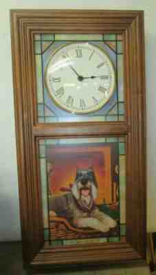 DANBURY MINT MINATURE SCHNAUZER STAIN GLASS LIGHTED QUARTZ WALL CLOCK