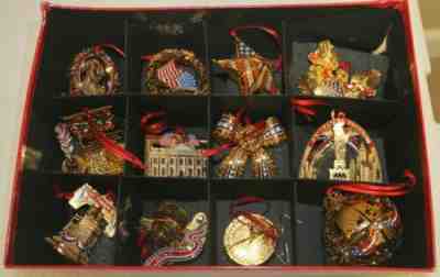 DANBURY MINT American Spirit USA Gold Plated 23k Set of 12 Ornaments - RARE