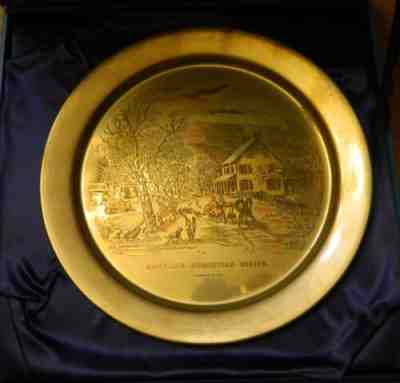 lot of 4 danbury mint 1970s sterling plates currier/ives w/boxs