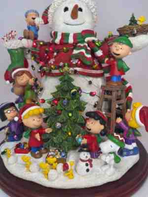 RARE DANBURY MINT PEANUTS LIGHT UP CHRISTMAS SNOWMAN SNOOPY CHARLIE BROWN in box