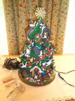 AMAZING DANBURY MINT LARGE BOSTON TERRIER LIGHT UP CHRISTMAS TREE-w/BOX & STAR