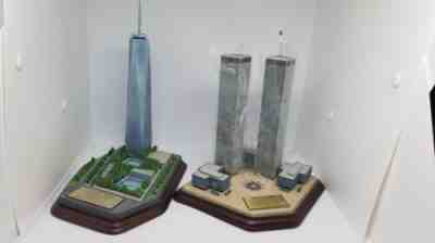 BOTH DANBURY MINT 9/11 MEMORIAL STATUES ONE WORLD TRADE CENTER & TWIN TOWERS