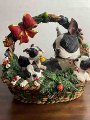 Rare Danbury Christmas Boston Terriers Deck The Paws Pups & Mama