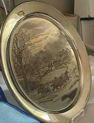 Danbury Mint Silver Plate â??American Winter Eveningâ? 24kt Gold/ Copper inlay