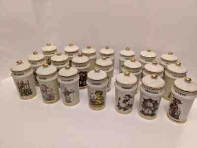 HUMMEL 24 piece Spice Jar Set Gold Trim 1987 Switzerland VINTAGE Excellent