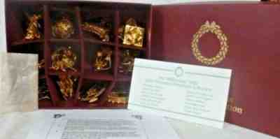 Set of 12 Danbury Mint Millennium 2000 Gold Christmas Ornaments with Box