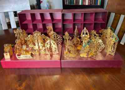 2 Boxes of Danbury Mint Gold Christmas Ornaments. 24 Ornaments. 1984-1985. Vtg.