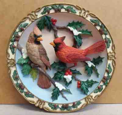 Vintage Danbury Mint WINTER CARDINALS 3-D sculpted Bird Collectors plate RARE