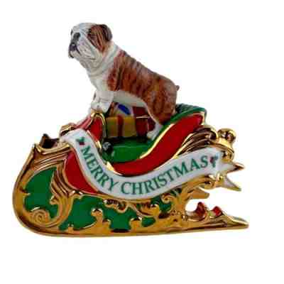 Danbury Mint Bulldog Christmas Ornament 2006 Santas Helper Sleigh Retired