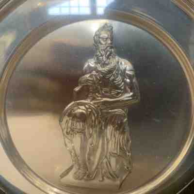 Danbury Mint England Moses By Michaelangelo Sterling Plate Framed