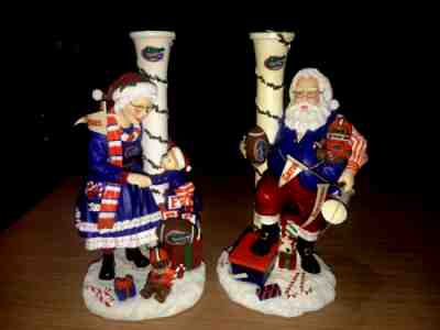 Danbury Mint Florida Gators Candlestick Holders Santa + Mrs Clause Set Rare