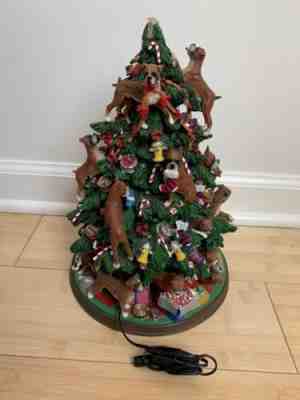 Danbury Mint 12" Lighted Boxer Dog Christmas Tree Missing Top Star Untested READ