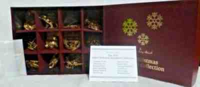 Set of 12 Danbury Mint 2015 Gold Christmas Ornaments with Box