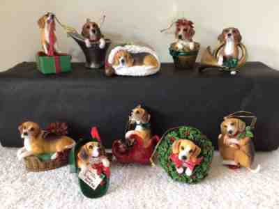 DANBURY MINT Set Of 10 *BELOVED BEAGLE DOG* CHRISTMAS TREE ORNAMENTS