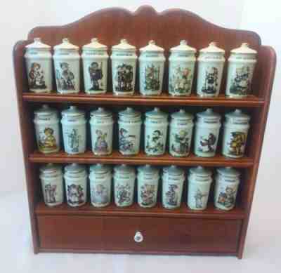 Hummel Danbury Mint 1987, Switzerland Complete Set 24 Spice Jars & Wood Rack EUC