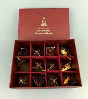 VTG 12 Collectible 1984 Danbury Mint Gold Plated Christmas Ornaments Set w Box