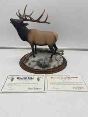 RARE Danbury Mint Bull Elk Monarchs of the Wilderness Sculpture WINTER CALL +COA