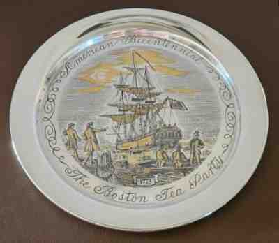 DANBURY MINT "THE BOSTON TEA PARTY" 1773 PLATE L/E 24KT GOLD OVER SOLID SS