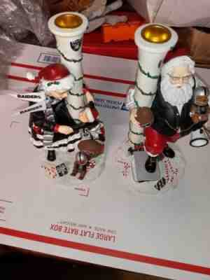 Danbury Mint Oakland Raiders Candlestick Holders Santa + Mrs Clause Set Rare 8"