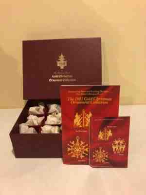 Vintage Set of 12 Danbury Mint 1981 Gold Christmas Ornaments with Box Complete
