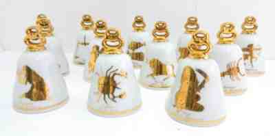 Danbury Mint Limited Edition The 11 Fine Bavarian Gold-on Porcelain Zodiac Bells