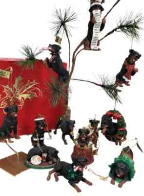 Danbury Mint Merry Rottweilers Christmas Ornament Full Set of 12 with Box READ