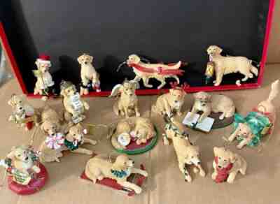 Danbury Mint Golden Retriever Christmas Ornaments Lot of 16 w/ Free Box