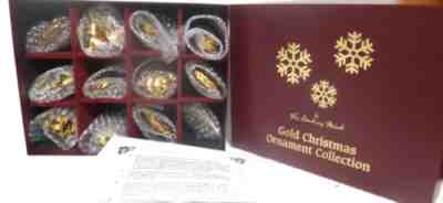 Set of 12 Danbury Mint 2014 Gold Christmas Ornaments with Box
