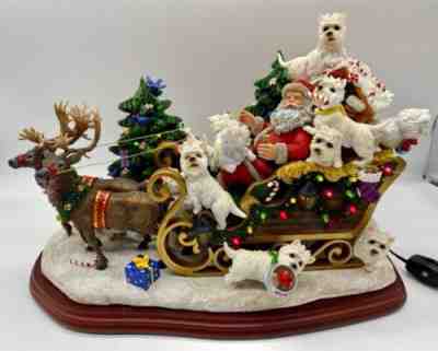 Danbury Mint Westie Christmas Sleigh, Lighted, Extremely Rare, EUC