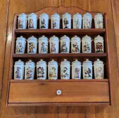 Hummel Danbury Mint 1987, Switzerland Complete Set 24 Spice Jars & Wood Rack EUC