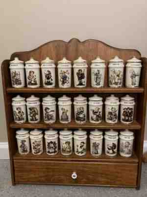Hummel Danbury Mint 1987, Switzerland Complete Set 24 Spice Jars & Wood Rack