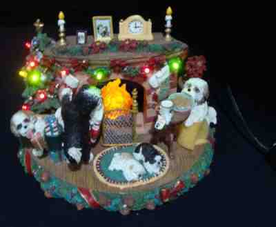 The Danbury Mint Shih Tzu "A Cozy Christmas Eve" Lighted Figurine Orig Styrofoam