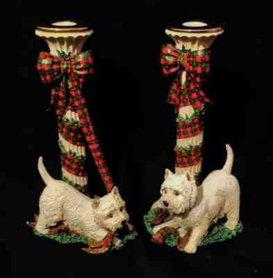 VINTAGE DANBURY MINT "WESTIE CHRISTMAS CANDLESTICKS - VERY RARE - HARD TO FIND!