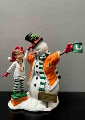 HTF RARE Danbury Mint Univ Miami Hurricanes NCAA Christmas Snowman Elf Sculpture