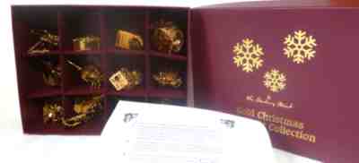 Set of 12 Danbury Mint 1999 Gold Christmas Ornaments with Box