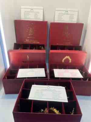 5 Sets of 12 Danbury Mint 23 Kt Gold Plated Christmas Ornaments 2000 2004 w/ Box