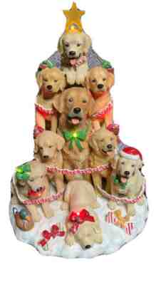 Danbury Mint Golden Retriever Family Tree Dog Christmas Tree Lighted Figurine